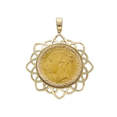 Pre-Owned 1882 Full Sovereign Coin In 9ct Gold Pendant Mount