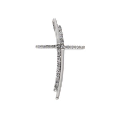 Pre-Owned 14ct White Gold Cubic Zirconia Curved Cross Pendant
