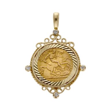 Pre-Owned 1912 Half Sovereign Coin In 9ct Gold Pendant Mount