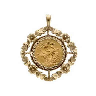 Pre-Owned 1915 Full Sovereign Coin In 9ct Gold Pendant Mount