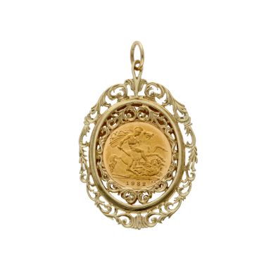 Pre-Owned 1982 Half Sovereign Coin In 9ct Gold Pendant Mount