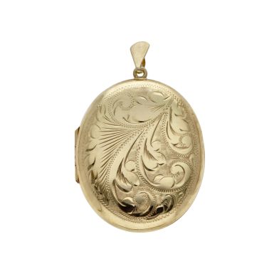Pre-Owned 9ct Yellow Gold Patterned Oval Locket Pendant