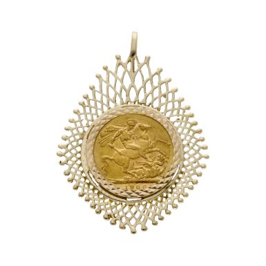 Pre-Owned 1906 Full Sovereign Coin In 9ct Gold Pendant Mount