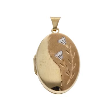 Pre-Owned 9ct Yellow & White Gold Patterned Oval Locket Pendant
