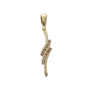 Pre-Owned 9ct Yellow Gold Diamond Set Double Wave Pendant