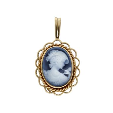 Pre-Owned 9ct Yellow Gold Oval Blue Cameo Pendant