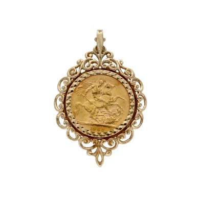 Pre-Owned 1963 Full Sovereign Coin In 9ct Gold Pendant Mount