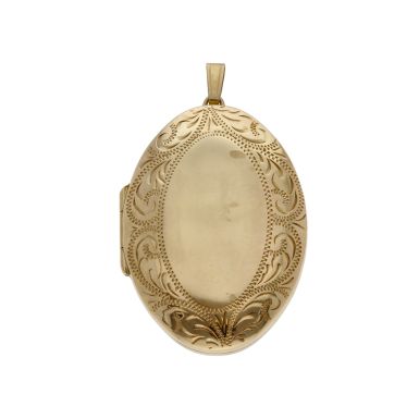 Pre-Owned 9ct Yellow Gold Patterned Edge Oval Locket Pendant