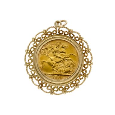 Pre-Owned 1978 Full Sovereign Coin In 9ct Gold Pendant Mount