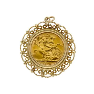 Pre-Owned 1978 Full Sovereign Coin In 9ct Gold Pendant Mount