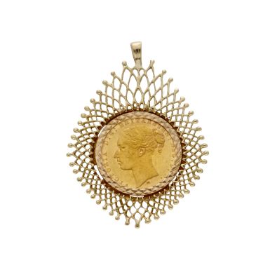 Pre-Owned 1879 Full Sovereign Coin In 9ct Gold Pendant Mount