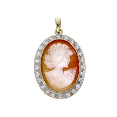 Pre-Owned 9ct Yellow Gold Cubic Zirconia Edged Cameo Pendant