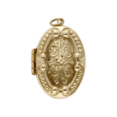 Pre-Owned 9ct Yellow Gold Patterned Oval Locket Pendant