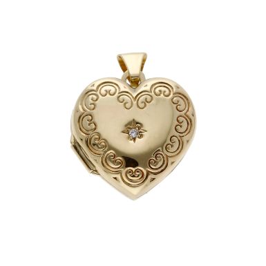 Pre-Owned 9ct Diamond Set Part Patterned Heart Locket Pendant