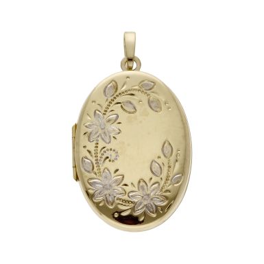 Pre-Owned 9ct Yellow & White Gold Patterned Oval Locket Pendant