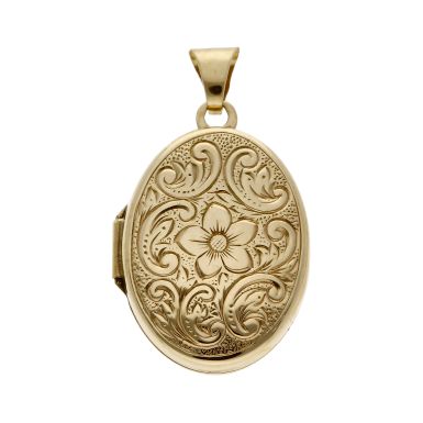 Pre-Owned 9ct Yellow Gold Patterned Oval Locket Pendant