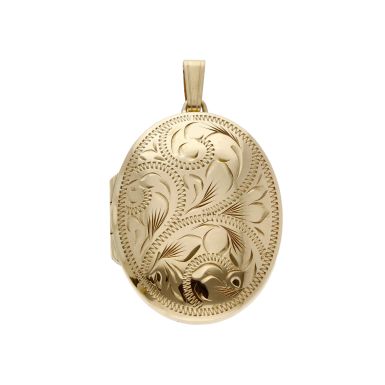 Pre-Owned 9ct Yellow Gold Patterned Oval Locket Pendant