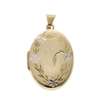 Pre-Owned 9ct Yellow & White Gold Patterned Oval Locket Pendant