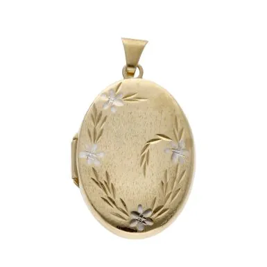 Pre-Owned 9ct Yellow & White Gold Patterned Oval Locket Pendant