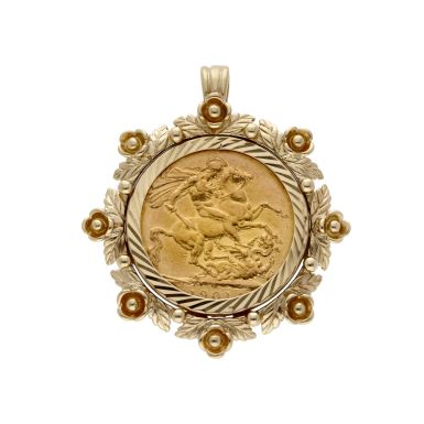 Pre-Owned 1901 Full Sovereign Coin In 9ct Gold Pendant Mount
