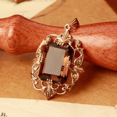 Pre-Owned Vintage 1987 9ct Filigree Edged Smokey Quartz Pendant