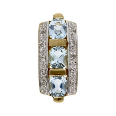 Pre-Owned 9ct Yellow Gold Blue Topaz & Diamond Pendant