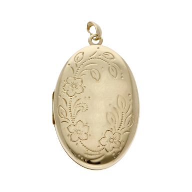Pre-Owned 9ct Yellow Gold Floral Patterned Oval Locket Pendant