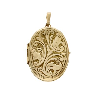 Pre-Owned 9ct Yellow Gold Patterned Oval Locket Pendant