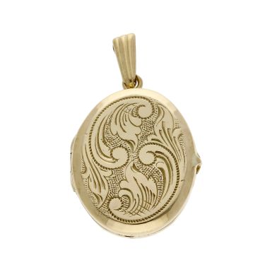 Pre-Owned 9ct Yellow Gold Scroll Patterned Oval Locket Pendant