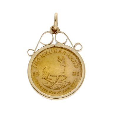 Pre-Owned 1981 1/10 Krugerrand Coin In 9ct Gold Pendant Mount