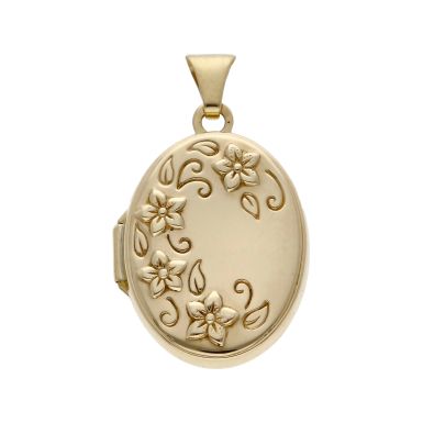 Pre-Owned 9ct Yellow Gold Part Patterned Oval Locket Pendant