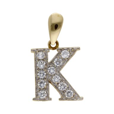 Pre-Owned 9ct Yellow Gold Cubic Zirconia Initial K Pendant