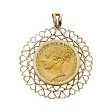 Pre-Owned 1861 Full Sovereign Coin In 9ct Gold Pendant Mount
