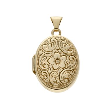 Pre-Owned 9ct Yellow Gold Patterned Oval Locket Pendant
