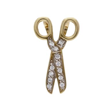 Pre-Owned 9ct Yellow Gold Cubic Zirconia Set Scissors Pendant