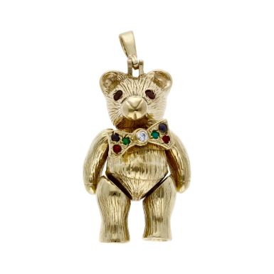 Pre-Owned 9ct Yellow Gold Gemstone Set Teddy Bear Pendant