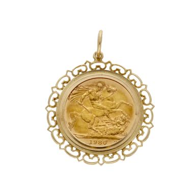 Pre-Owned 1980 Full Sovereign Coin In 9ct Gold Pendant Mount