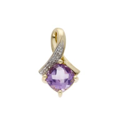Pre-Owned 9ct Yellow Gold Amethyst & Diamond Set Pendant