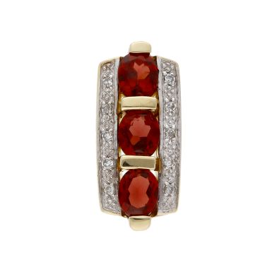 Pre-Owned 9ct Yellow Gold Garnet & Diamond Trilogy Bar Pendant