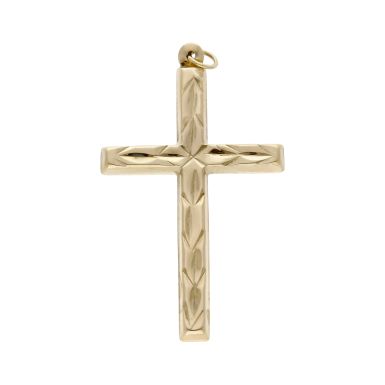 Pre-Owned 9ct Yellow Gold Diamond Cut Cross Pendant