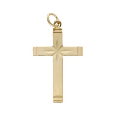 Pre-Owned 9ct Yellow Gold Diamond Cut Cross Pendant