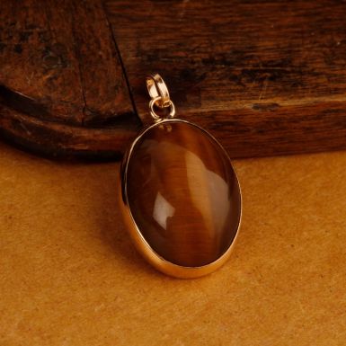 Pre-Owned Vintage 1982 9ct Gold Tigers Eye Cabochon Pendant
