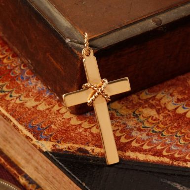 Pre-Owned Vintage 1988 9ct Yellow Gold Rope Cross Pendant