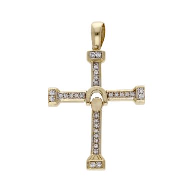 Pre-Owned 9ct Yellow Gold Cubic Zirconia Cross Pendant