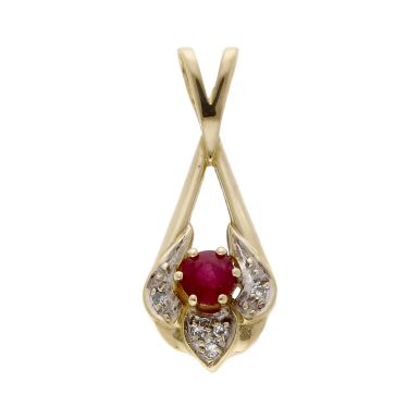 Pre-Owned 9ct Yellow Gold Ruby & Diamond Pendant