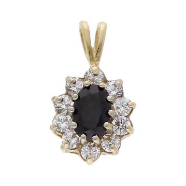 Pre-Owned 9ct Gold Sapphire & Cubic Zirconia Cluster Pendant