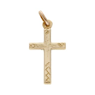 Pre-Owned 9ct Yellow Gold Patterned Cross Pendant