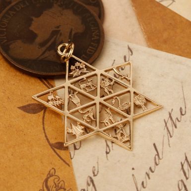 Pre-Owned Vintage 1970 9ct Gold 12 Tribes Star of David Pendant