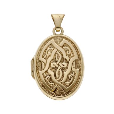 Pre-Owned 9ct Yellow Gold Celtic Patterned Oval Locket Pendant