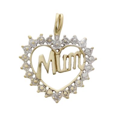 Pre-Owned 9ct Yellow & White Gold Mum Heart Pendant